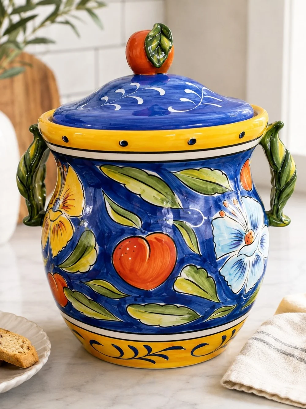 Clay Art Amalfi Hand Painted Ceramic Cookie Jar 14” NWOT
